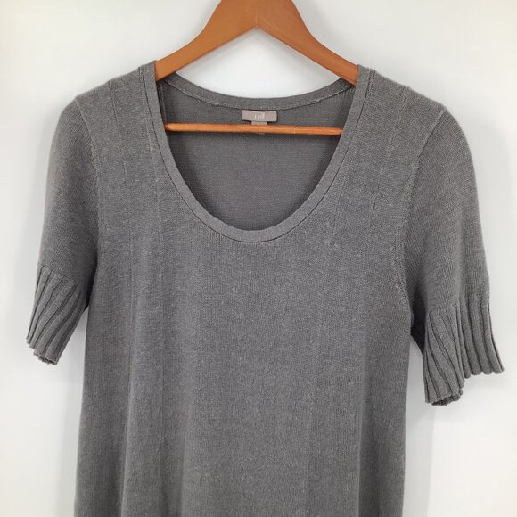J. Jill Small Gray Short Sleeve Ribbed Hem Knit Dress Oversized Linen Maxi - Picture 3 of 9